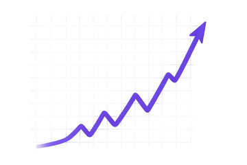 Business graph showing financial growth and market success with a purple upward trending line on transparent background