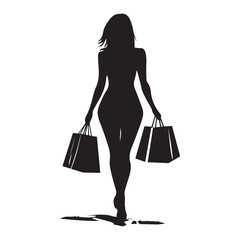 Silhouette woman with shopping bags isolated with white background  