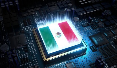 Computer processor with flag of Mexico - 3D illustration