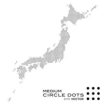 Japan map with medium circle dots. Vector illustration.