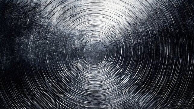 Dark metallic background with concentric circular brushed texture and scratches