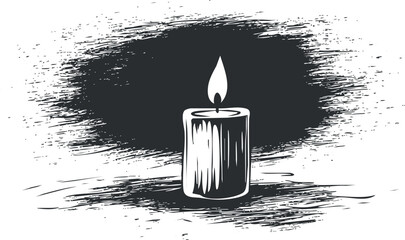 Hand-drawn black and white vector illustration of a candle with a flame, ideal for decor or relaxation themes