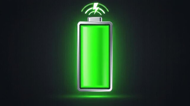 Battery charging animation sequence showcasing progressive energy levels, with dynamic visual effects and glowing elements, illustrating power replenishment process