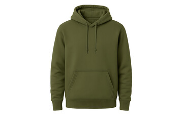 Naklejka premium Olive green unisex hoodie sweatshirt with drawstring and kangaroo pocket isolated on white background