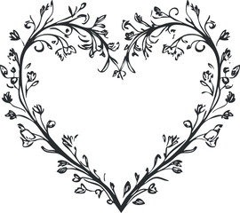 Obraz premium Elegant floral heart vector illustration featuring intricate vines and blossoms for use in wedding invitations and romantic designs