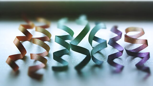 Glittering Colorful Curled Ribbons on White