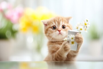 Kitten's fearful smartphone discovery. Bio monitoring apps. See your body like never before using intelligent health devices. Wellness sensor tool. Kitten experience.