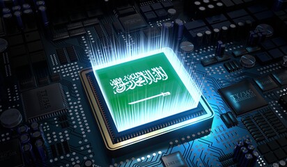 Computer processor with flag of Saudi Arabia - 3D illustration