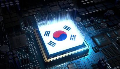 Computer processor with flag of South Korea - 3D illustration