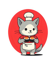 cartoon chef cat with a sushi