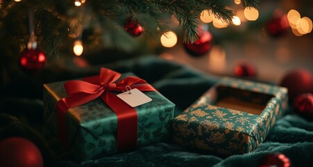 Christmas Presents Wrapped in Colorful Paper Under a Beautifully Decorated Tree in a Cozy Living Room