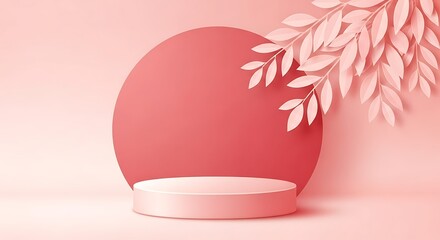 Minimalist Presentation Stage with Pink Circular Background and Delicate Branch Accent