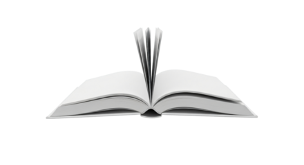 Open Book with Blank White Pages Spread Wide and Spine Elevated Isolated on a Clean White Background for Learning or Reading Concept - AI Generative