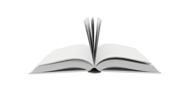 Open Book with Blank White Pages Spread Wide and Spine Elevated Isolated on a Clean White Background for Learning or Reading Concept - AI Generative