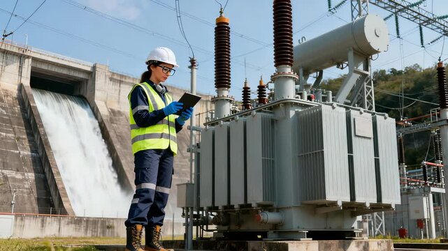 Technician captures digital records of dam metering systems