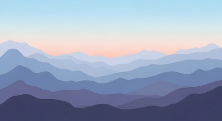 Minimal Mountain Layers
“Stylized mountains made of soft layered silhouettes in different shades, calm sky gradient, simple landscape illustration, no sun, no text.”