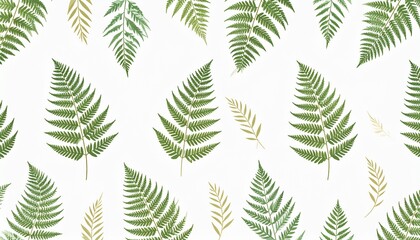 Seamless botanical pattern featuring vibrant green fern leaves on a crisp white background, evoking fresh nature and organic elegance perfect for decor and textile design