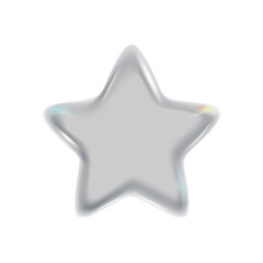 3d glass star icon with refraction and holographic effect isolated on white background. Render transparent glass star.