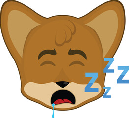 vector illustration emoticon character face fox animal, snoring with mouth open and text zzz