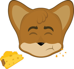 vector illustration emoticon character face fox animal, eating a piece of cheese