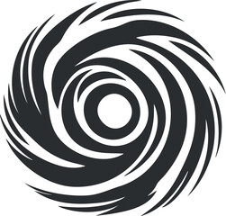 Abstract black and white vector illustration of a swirling hurricane or storm symbol for design and branding projects