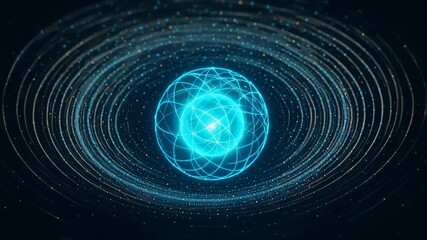 A stunning visualization of atomic structure, showcasing the intricate patterns of electrons orbiting a nucleus in a cosmic environment. - Powered by Adobe