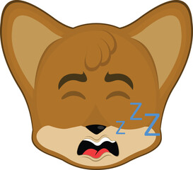 vector illustration emoticon character face fox animal, snoring with mouth open and text zzz