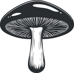 Detailed black and white vector illustration of a mushroom, perfect for nature-themed design projects and culinary uses