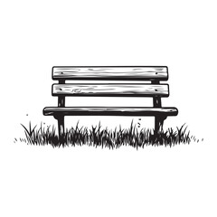 wooden park bench with grass and flowers silhouette