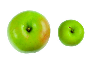 large and small green apple isolated on white background