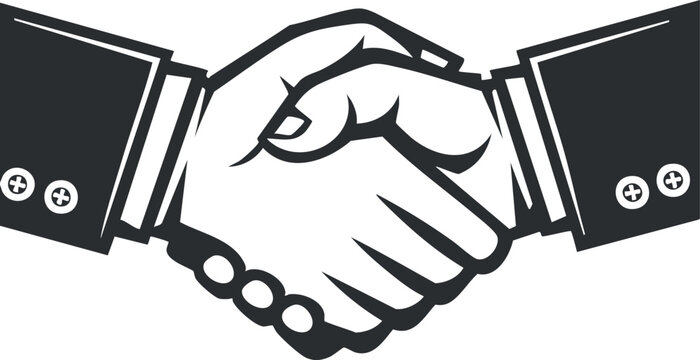 Stylized vector illustration of a handshake symbolizing partnership and collaboration in a professional context