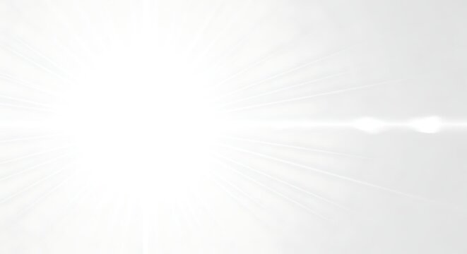 Abstract, luminous white light burst with a dynamic optical lens flare effect, creating a brilliant and clean radiant background or overlay for modern design projects