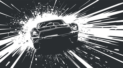 Dynamic black and white vector illustration of a speeding car, capturing motion and energy for automotive-themed design projects