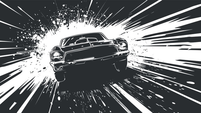 Fototapeta Dynamic black and white vector illustration of a speeding car, capturing motion and energy for automotive-themed design projects