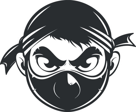 Stylized vector illustration of a ninja character with a mask and bandana, perfect for gaming or martial arts branding