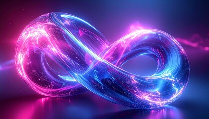 Futuristic Infinity Symbol Glowing Light Energy Flow in Neon Colors on Dark Background