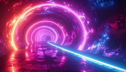 Futuristic Neon Tunnel Abstract illustration of a glowing, colorful portal with light effects for digital art