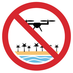 No drone sign over a beach with palm trees and ocean waves
