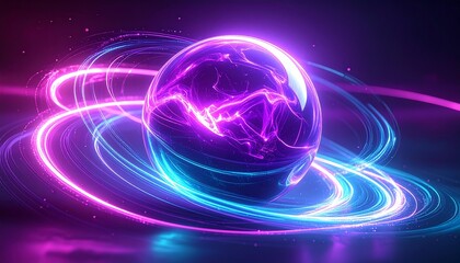 Abstract Neon Energy Orb with Swirling Light Trails in a Futuristic Glow