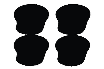 Four Black Silhouettes of Cupcakes on White Background Keywords: cupcake, silhouette, black, white, background, food