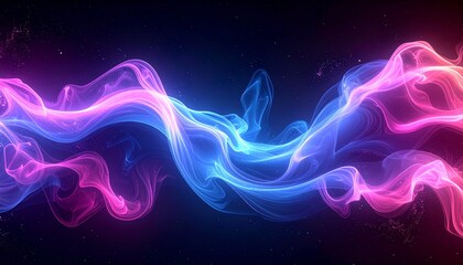 Abstract Dynamic Flowing Waves of Vibrant Pink and Blue Smoke or Light on a Dark Background