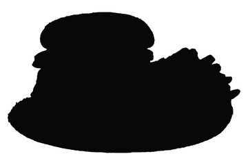 Black silhouette of a hamburger with bun and patty on white background food fast food
