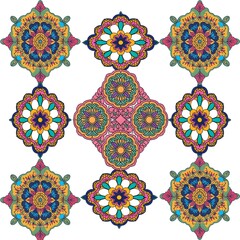 Vibrant Colorful Decorative Mandala Pattern Tile Design