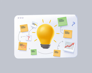 Business Workshop Concept, 3D vector illustration. Vector cartoon illustration of a to do list, brainstorming, planning