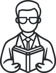 Obraz premium Outline vector illustration of a person reading a book, ideal for educational and academic design projects