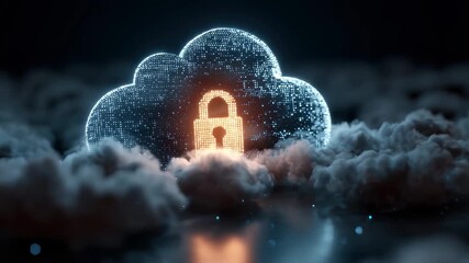 Encrypted cybersecurity network depicted as a glowing cloud symbolizing protection and data security in a digital space - Powered by Adobe