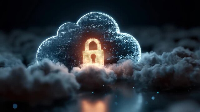 Encrypted cybersecurity network depicted as a glowing cloud symbolizing protection and data security in a digital space