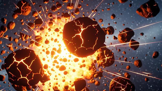 Cosmic Collision - Asteroid Explosion in Deep Space.
