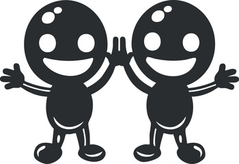 Obraz premium Playful black and white vector illustration of two cheerful characters giving a high five, symbolizing friendship and teamwork