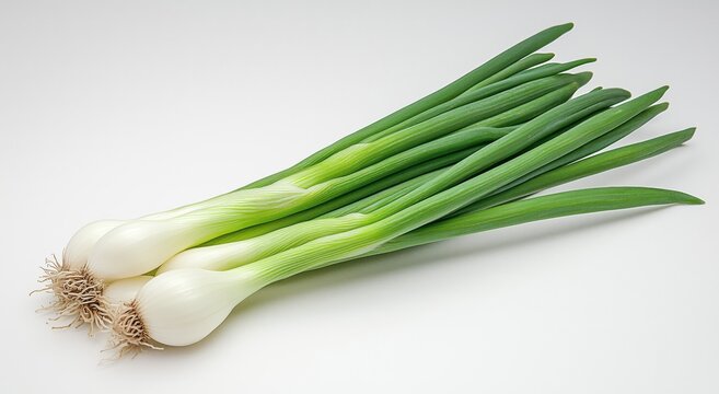 Fresh Green Onions Arranged on a White Surface Ready for Cooking or Garnishing Dishes - Powered by Adobe